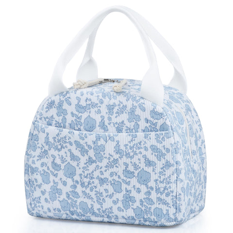 TESAFNG lunch bag front pocket with floral corduroy for organized essentials.