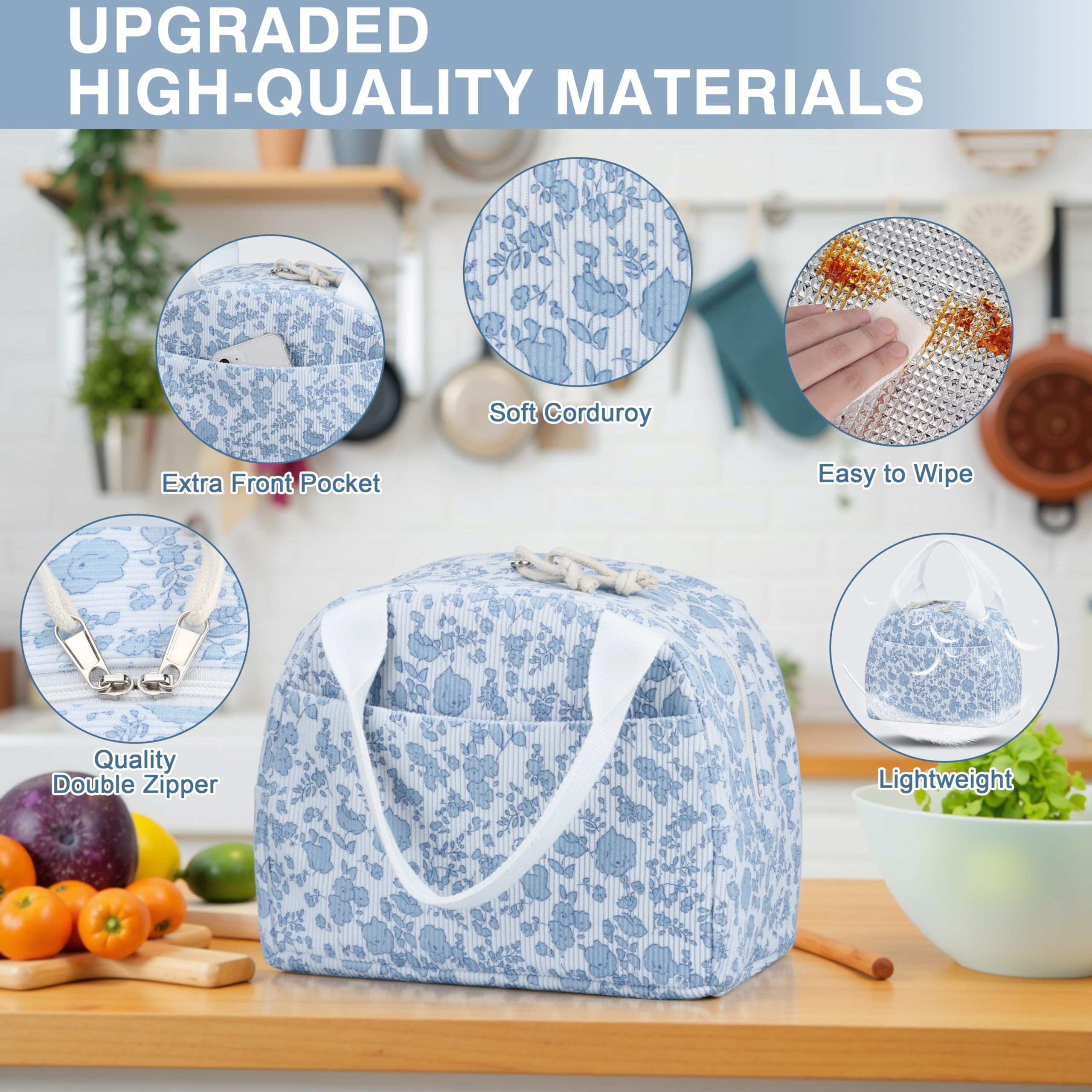 TESAFNG large-capacity lunch bag showing its measurements and space.
