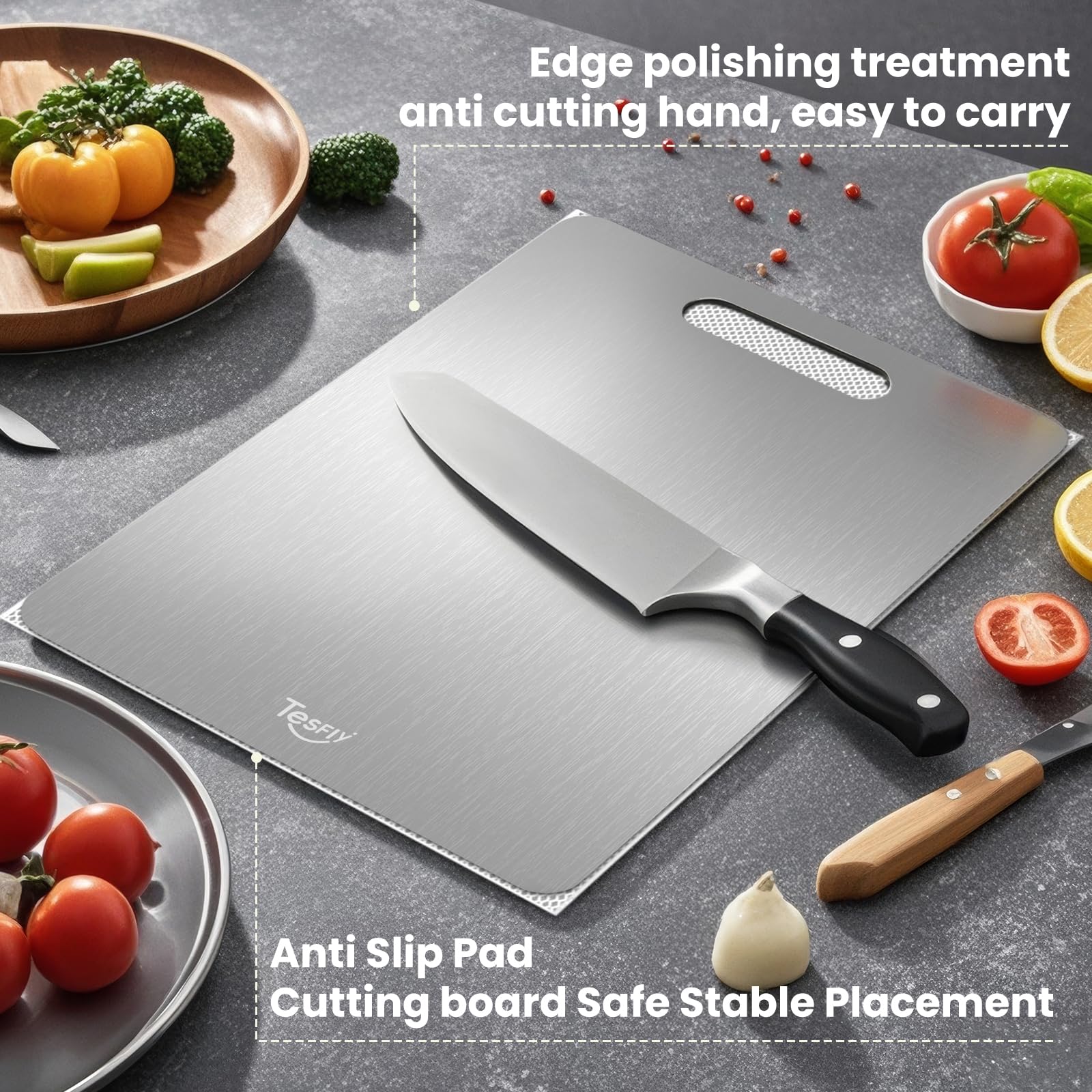 TESFLY titanium cutting board easy-to-clean finish for quick cleanup