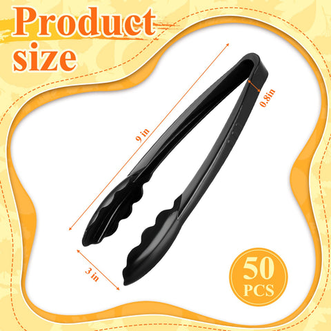 Tessco 9-inch plastic serving tongs close-up showing sturdy grip.