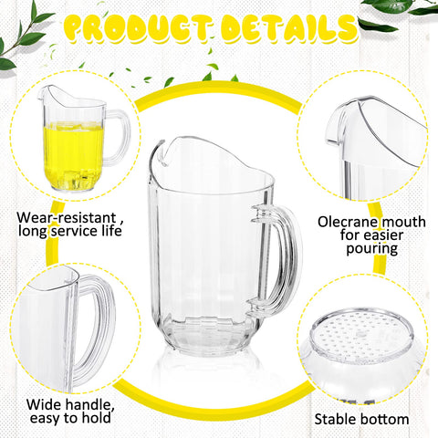 Tessco for you 60oz clear pitcher side view showing durable plastic.