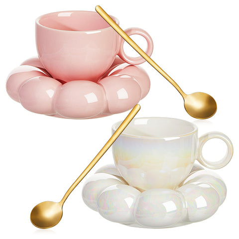 Tessco for you pink coffee cloud mug with saucer set for cozy morning rituals.