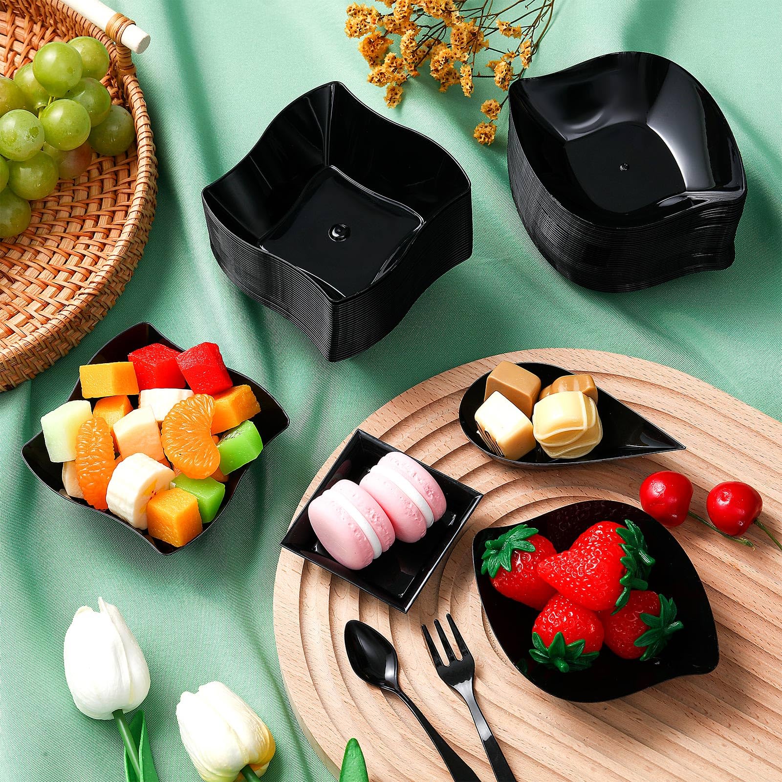 Tessco for you black dessert plate closeup highlights versatile dessert presentation
