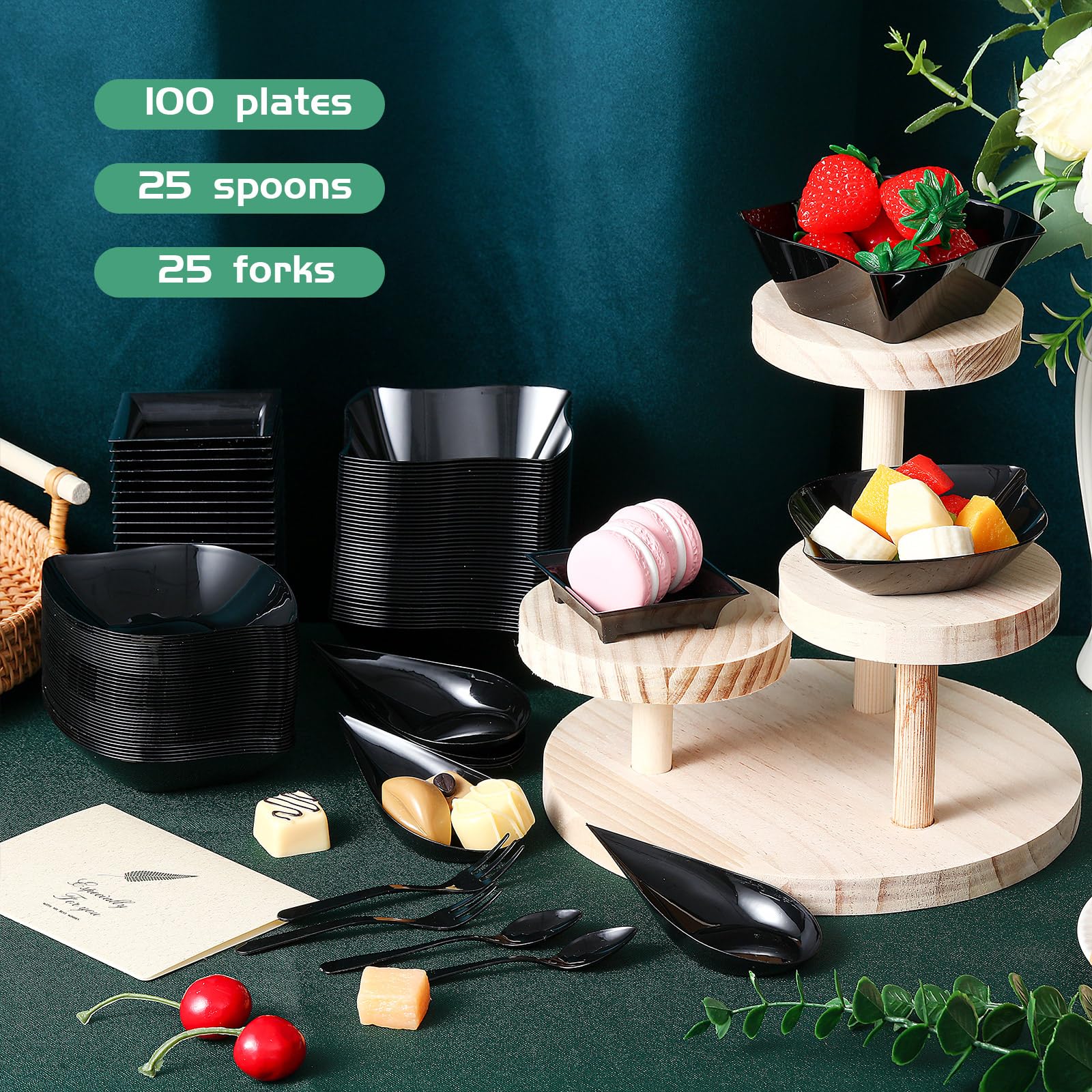 Tessco for you black dessert plate style B closeup ideal for cupcakes and puddings