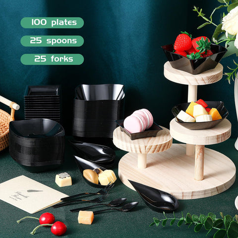 Tessco for you black dessert plate style B closeup ideal for cupcakes and puddings