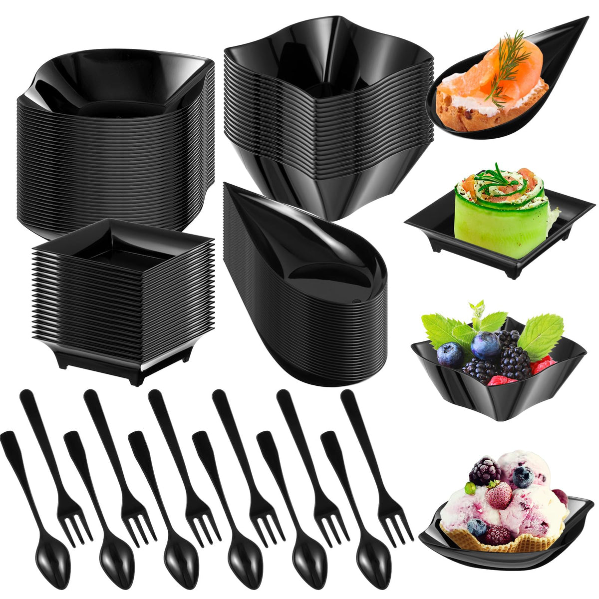Tessco for you mini appetizer plates black closeup showcasing modern party serveware