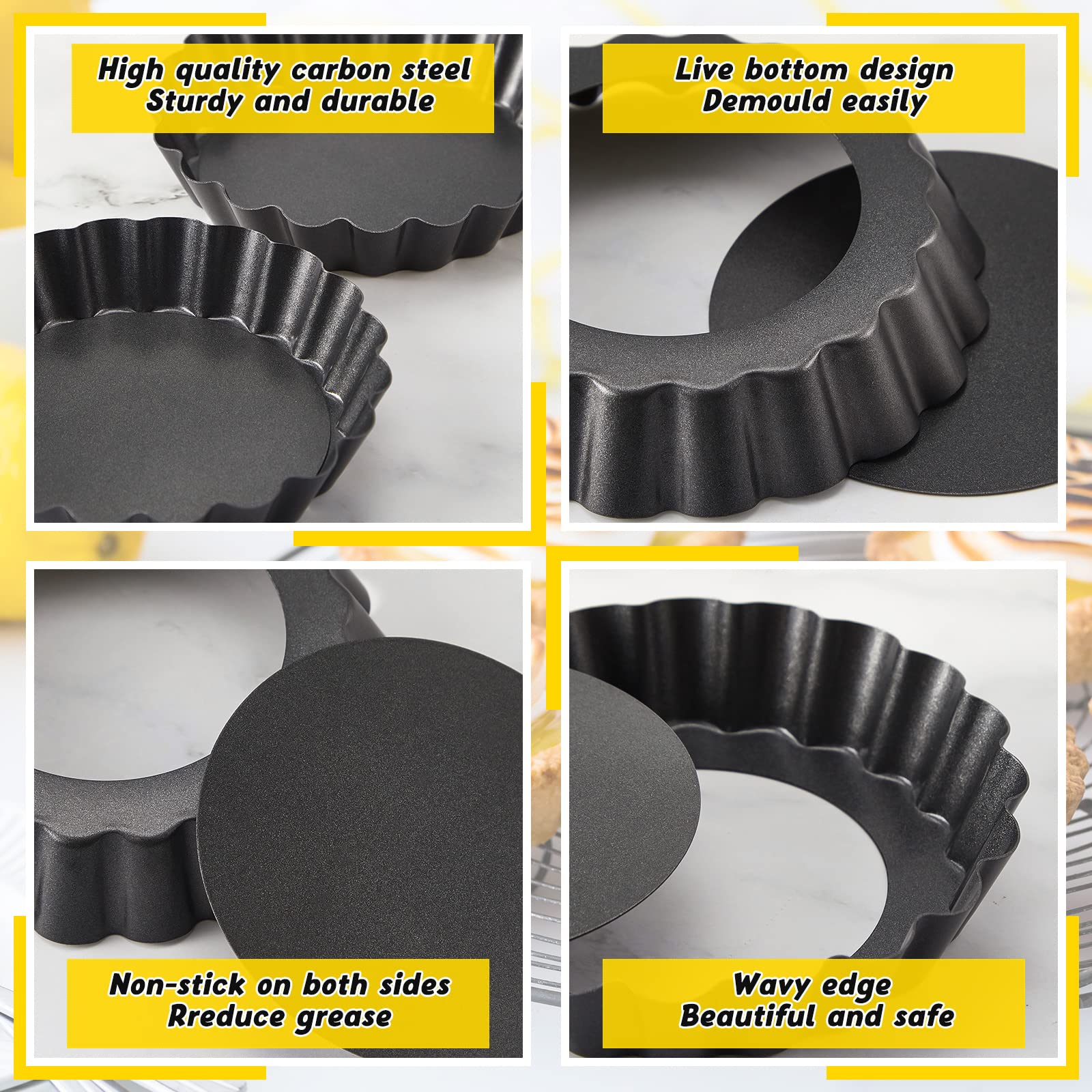 Tessco for you round tart pans with wavy edges protect hands during handling.