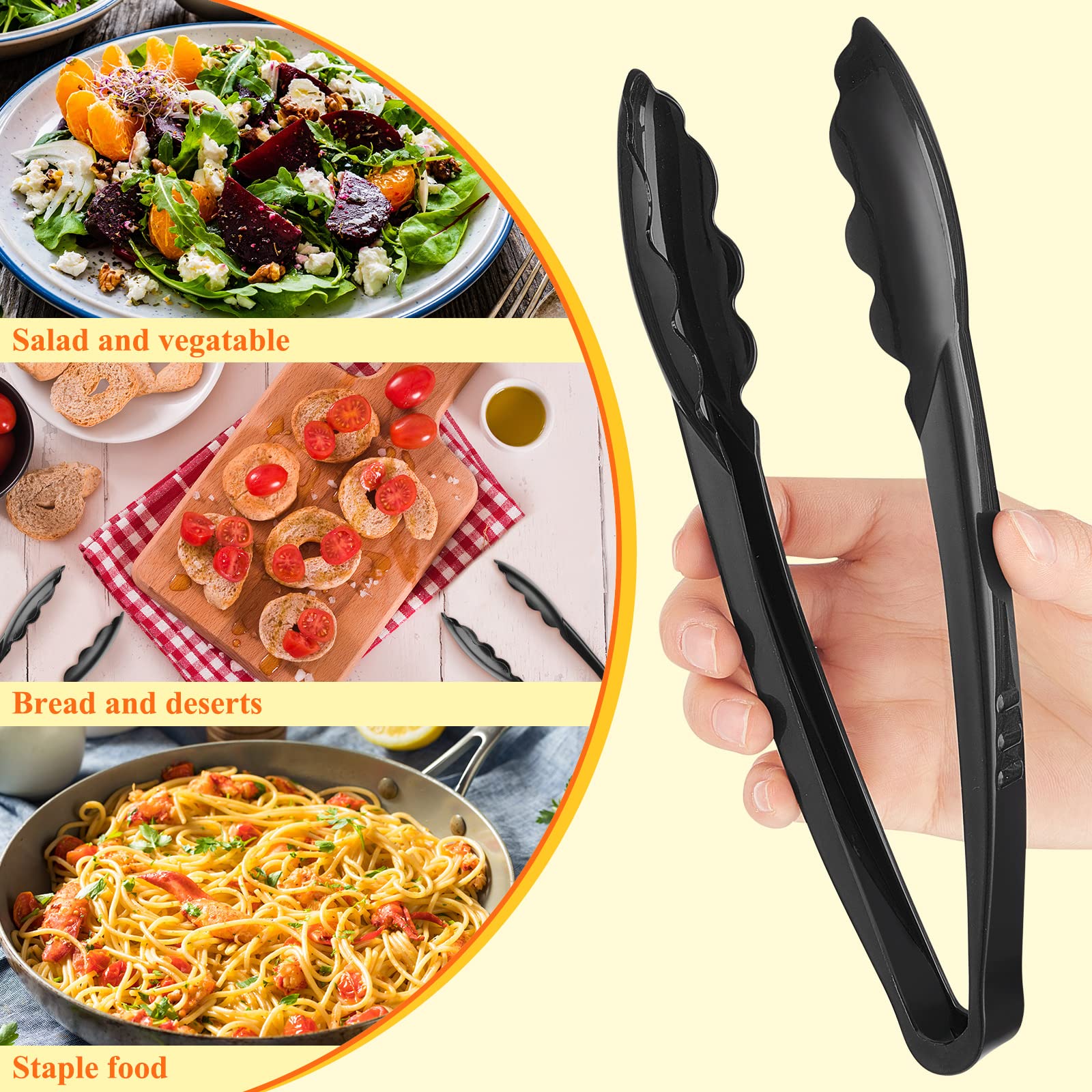 Tessco plastic tongs smooth edge prevent burrs during serving.