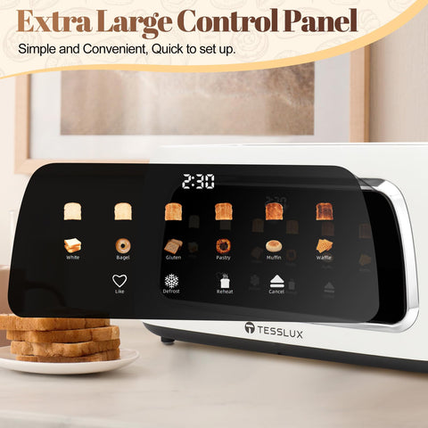 Tesslux toaster with 1-5 inch wide slots for thick bread slices