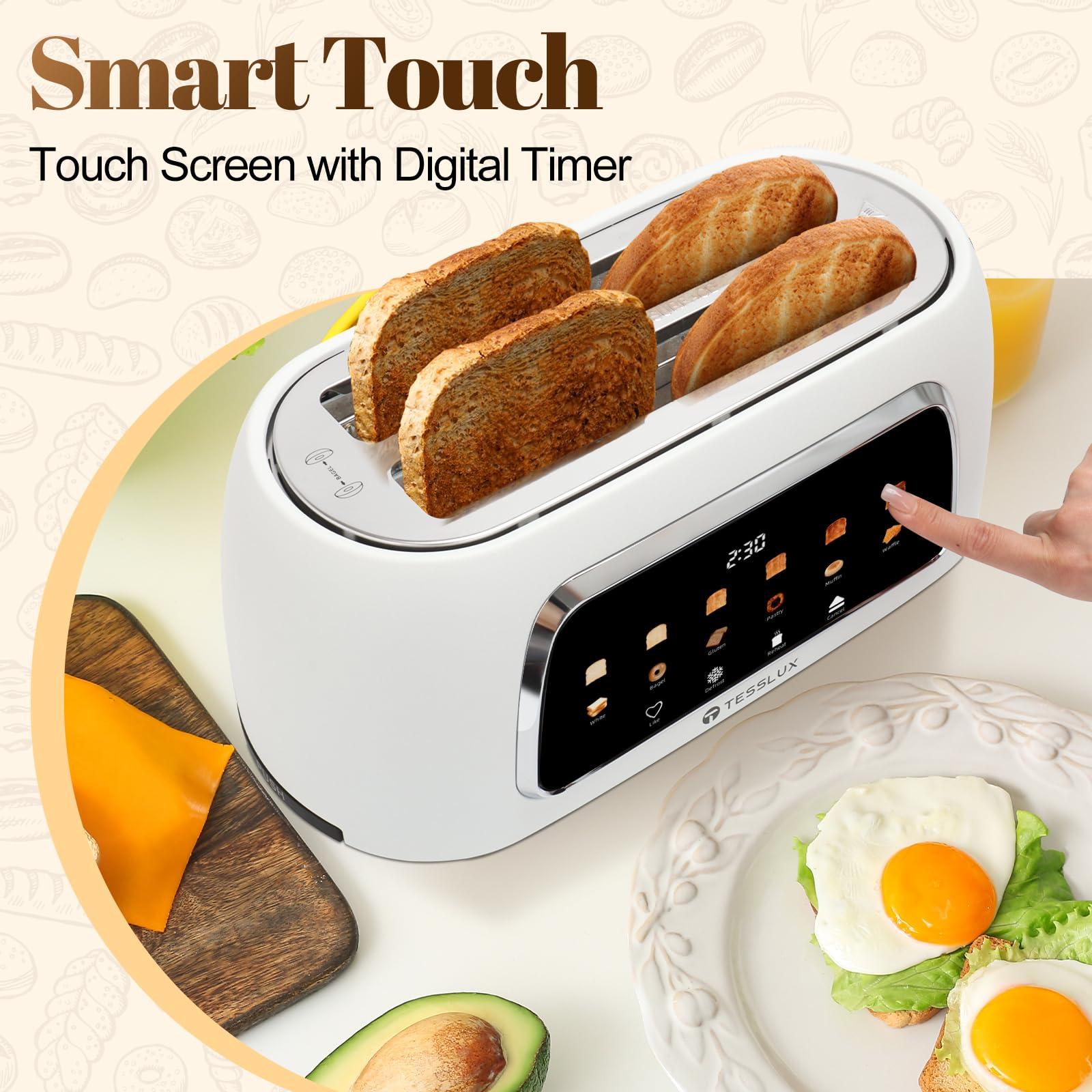 Tesslux toaster provides six bread type presets for diverse breakfasts