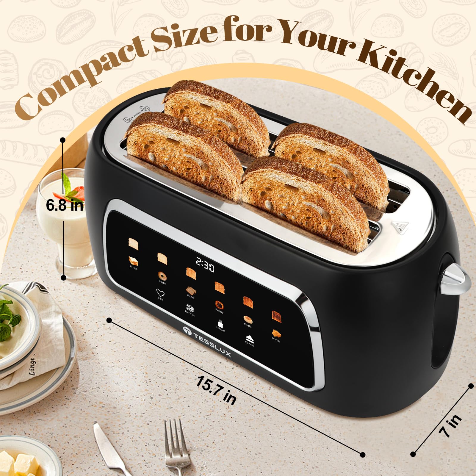 Tesslux toaster displays 6 browning levels for consistent results