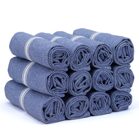 Texas Linen Co. premium blue chambray dish towel fold for quick drying and absorbent cleaning