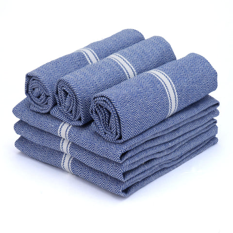 Lint-free finish on blue chambray towels ensuring clean drying by Texas Linen Co