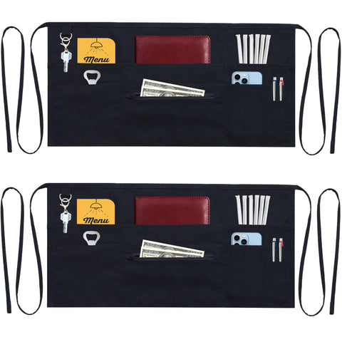 TEXVIDA 7-pocket server apron with zipper pocket in black for organized service
