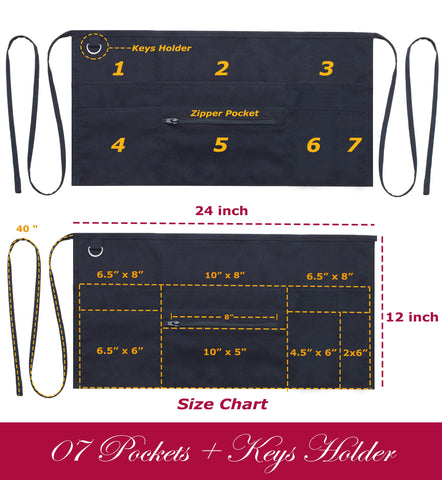 TEXVIDA waiter apron showing seven pockets for quick item access