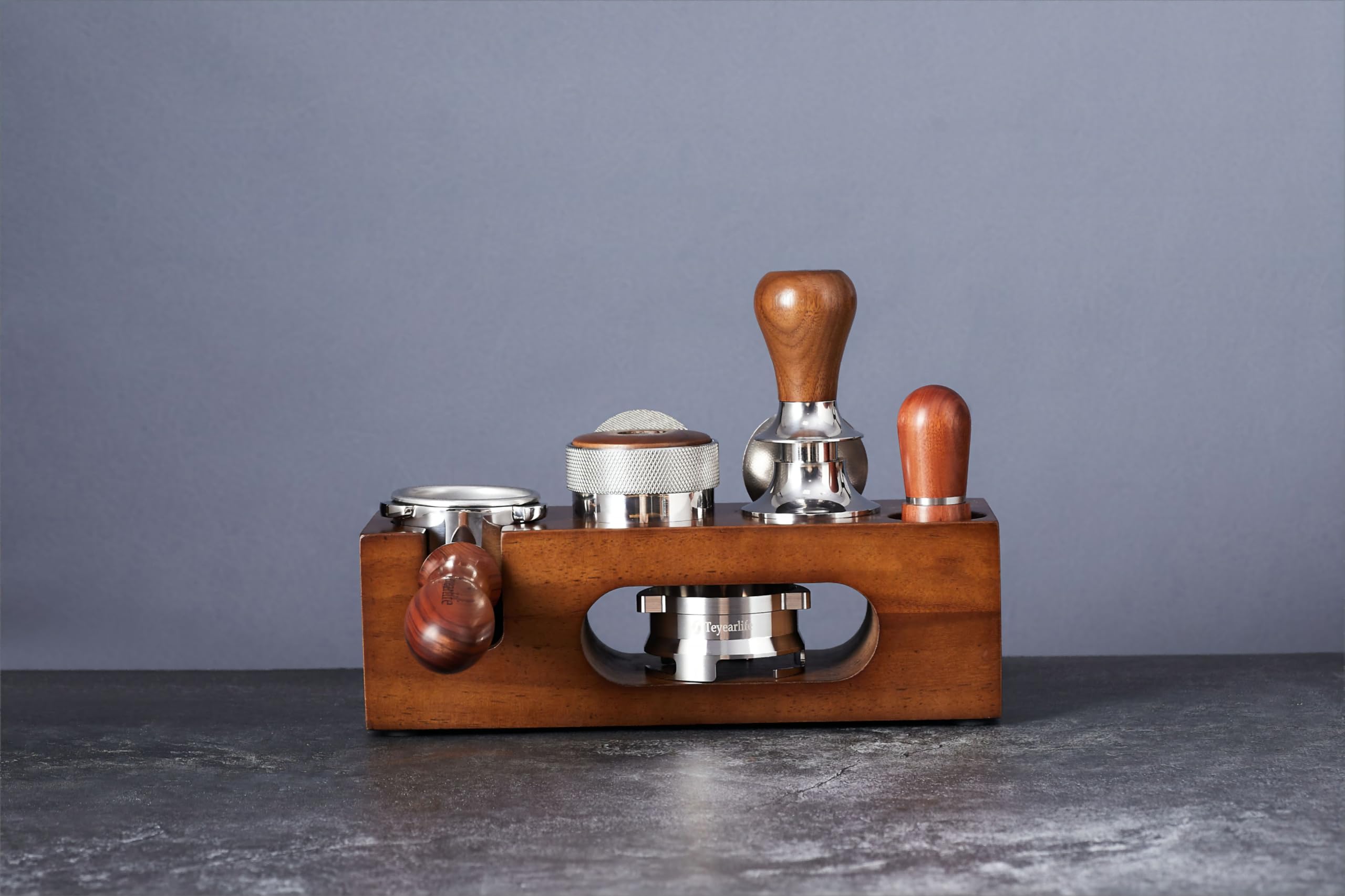 Teyearlife espresso portafilter stand with anti-slip base stabilizes workspace