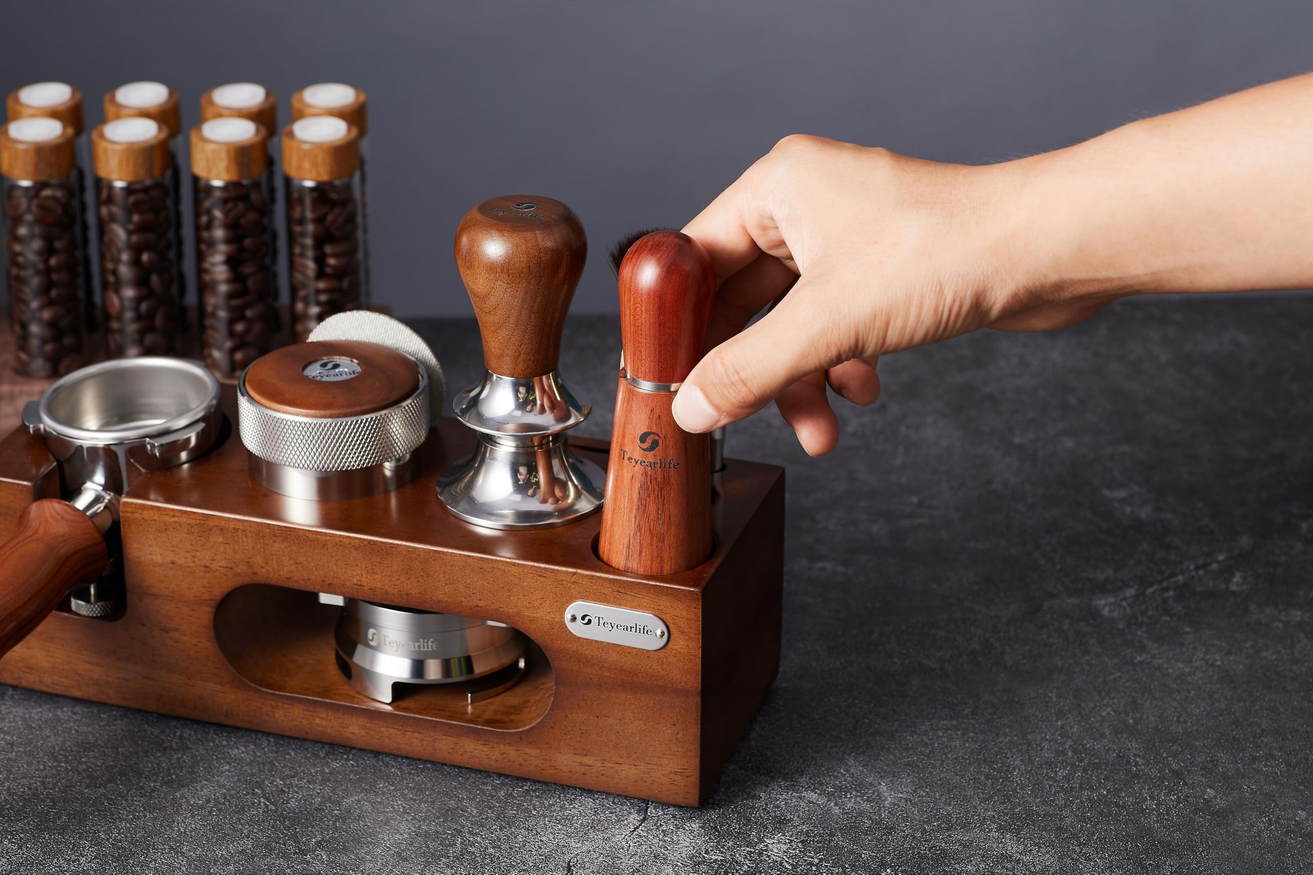 Teyearlife wood grain espresso accessories holder keeps tools organized and accessible