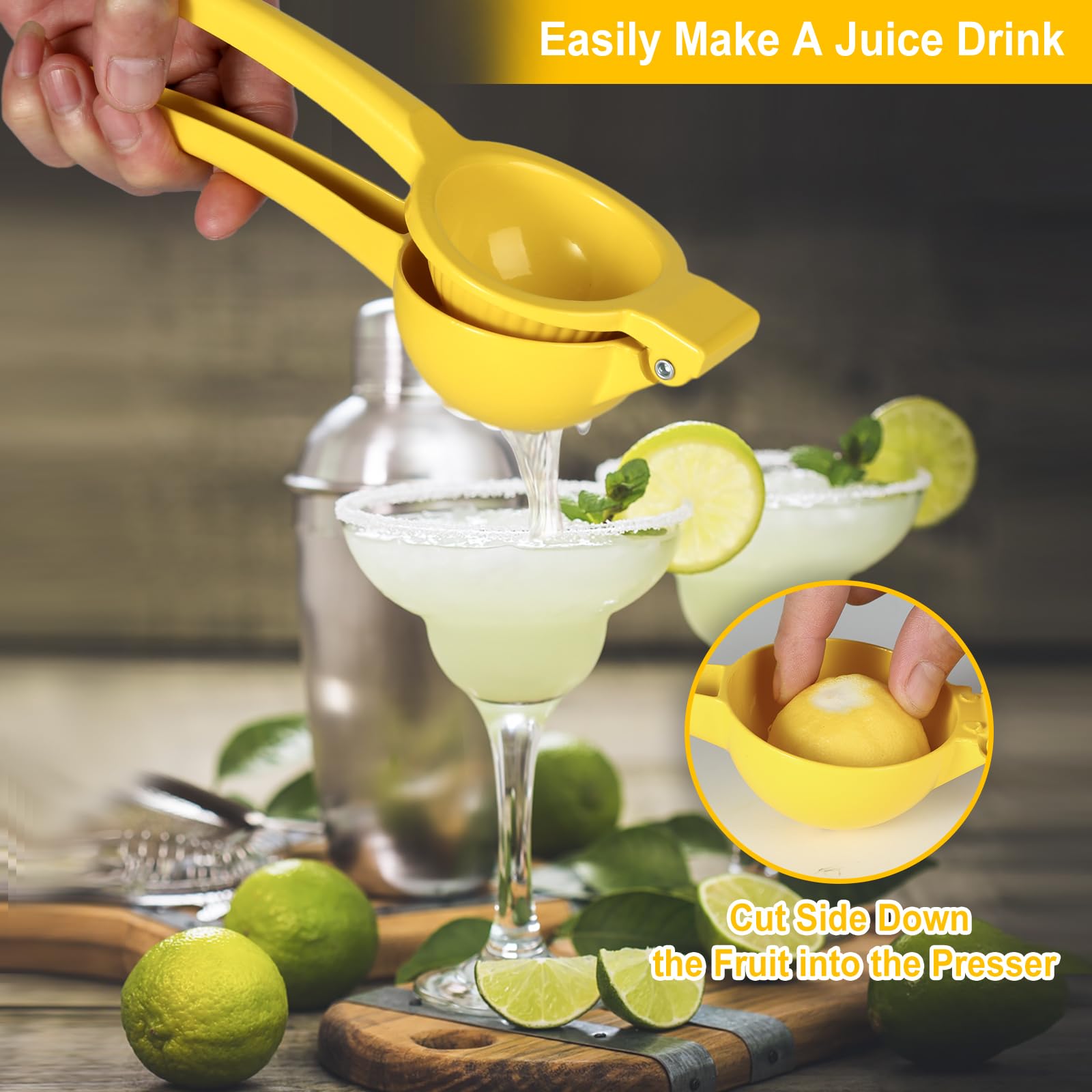 TEZZ lemon squeezer in action delivering hands-free juice with minimal effort.