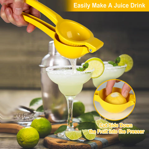 TEZZ lemon squeezer in action delivering hands-free juice with minimal effort.