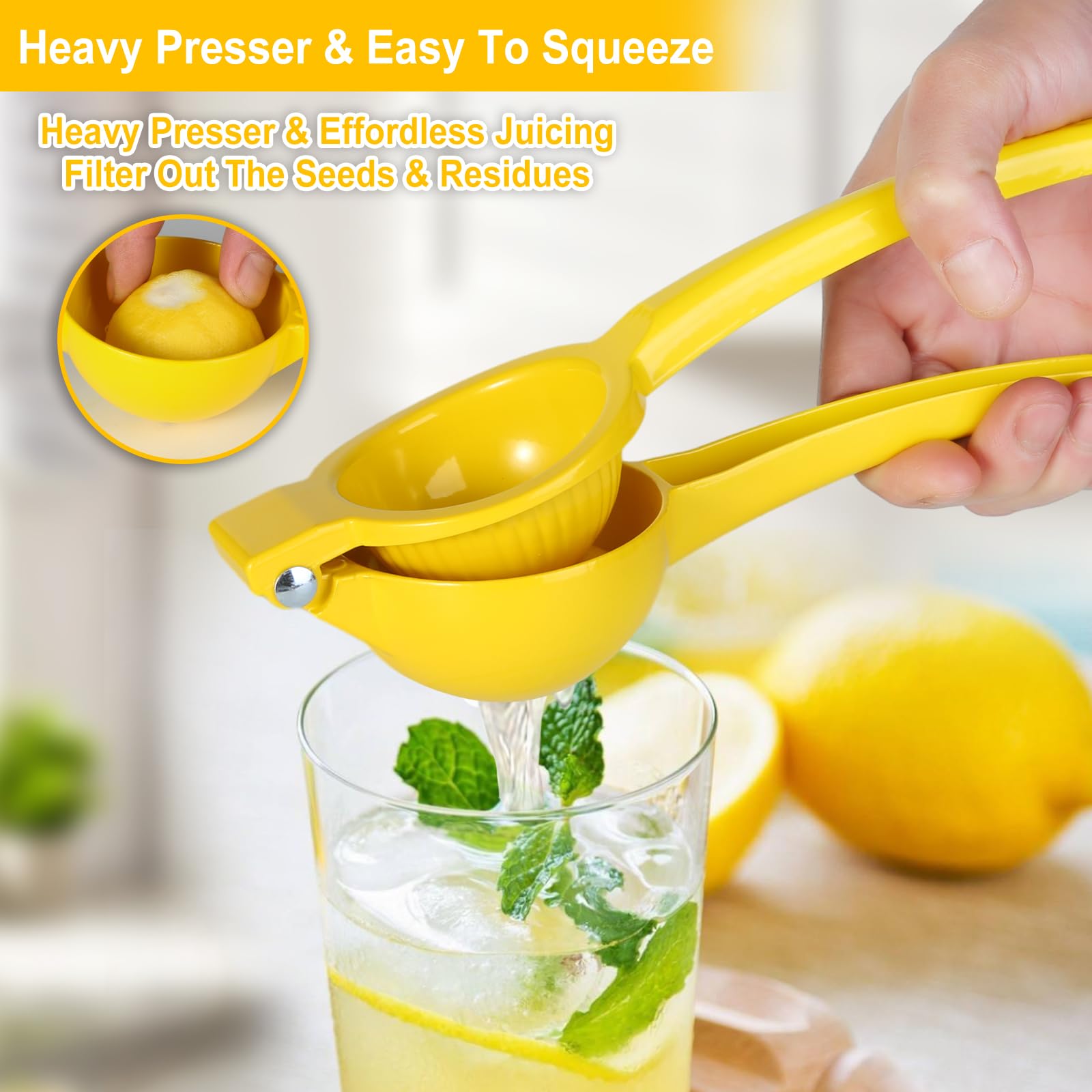 TEZZ lemon squeezer round bowl shows 2.76-inch capacity for larger lemons.