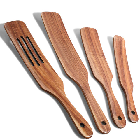 TEZZ Spurtle Set natural acacia wood spurtles for safe nonstick cooking.