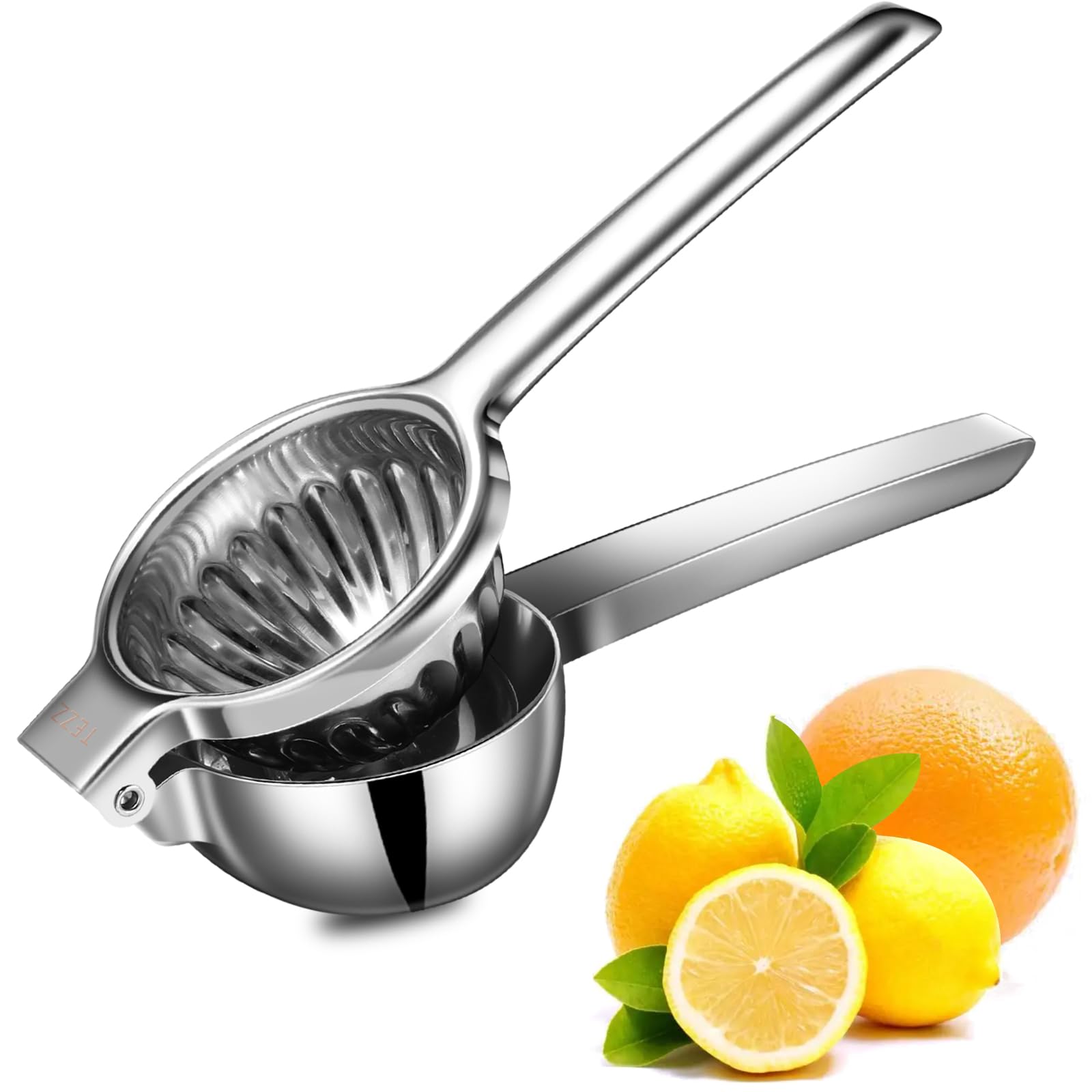TEZZ upgraded citrus juicer product shot highlights durable stainless steel construction