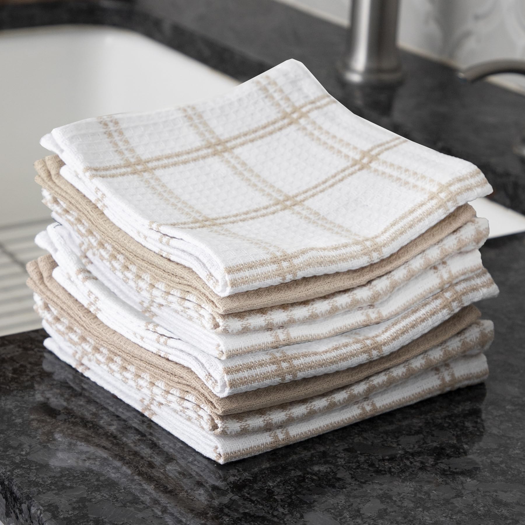 Close-up of waffle-weave texture for fast drying and reduced sogginess.