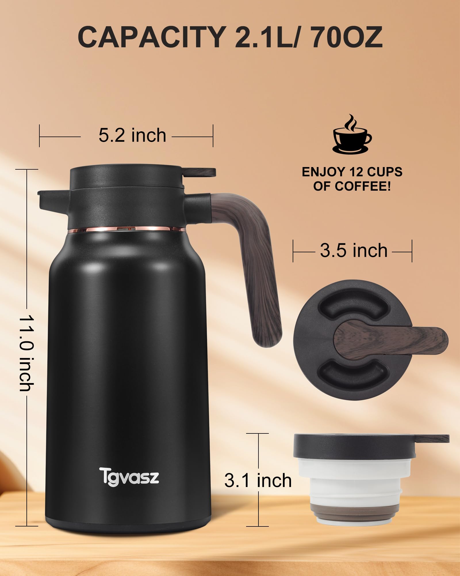 Large mouth opening facilitates filling and cleaning the Tgvasz carafe