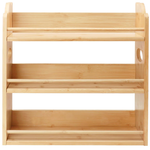 Thalomely 3-tier bamboo rack illustrates organized storage for spices