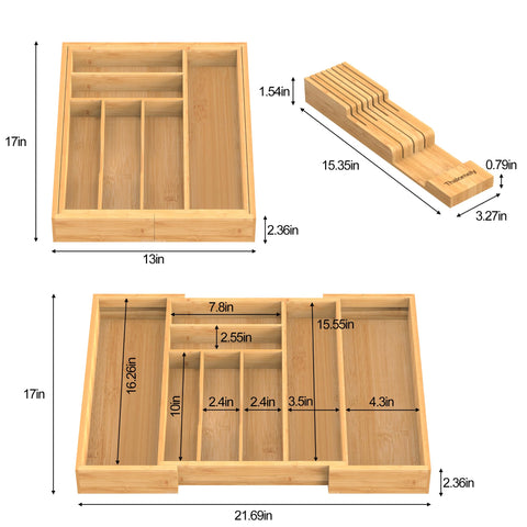 Thalomely Bamboo Drawer Organizer deep slots keep utensils secure and upright.