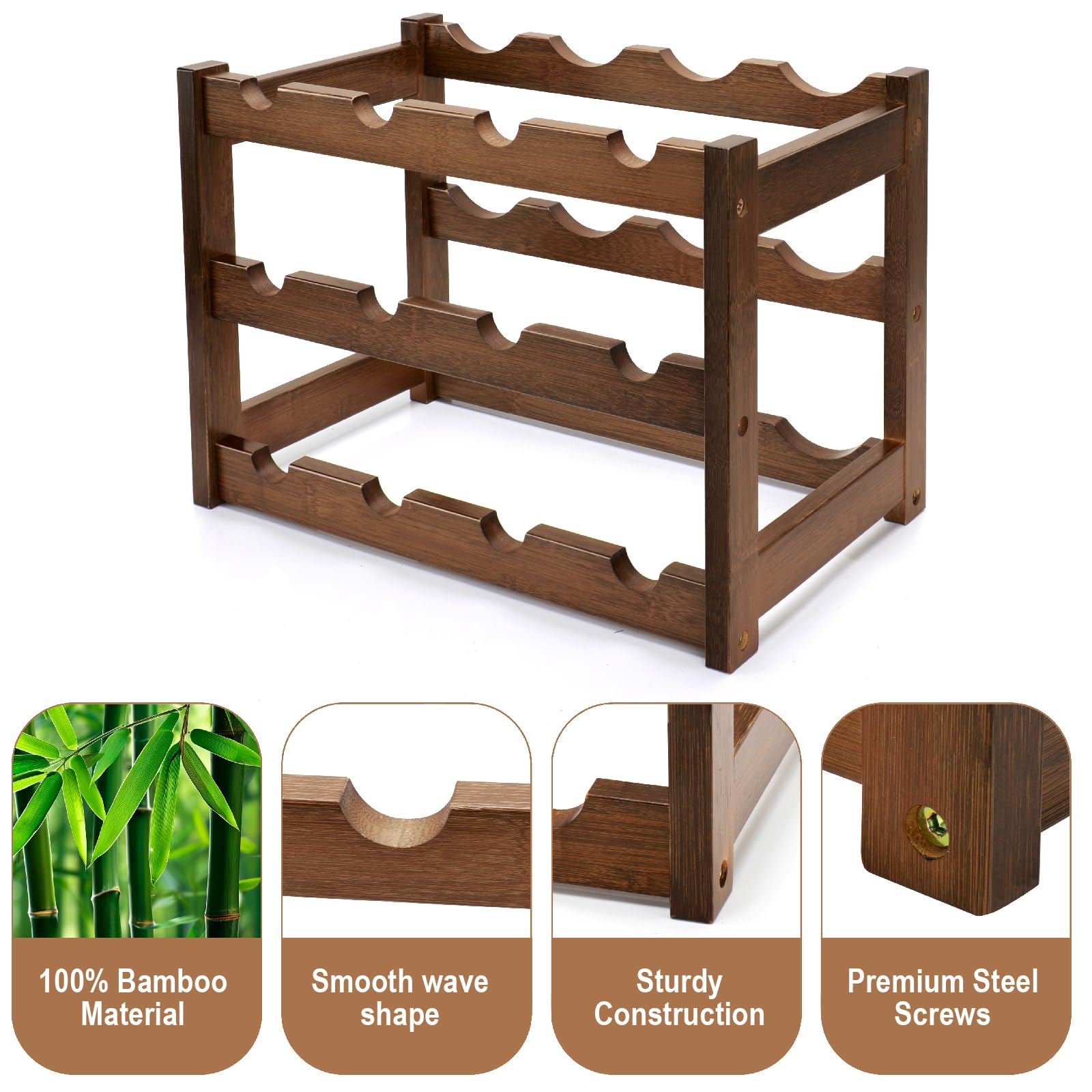 Thalomely bamboo rack with 12-bottle capacity suits wine enthusiasts