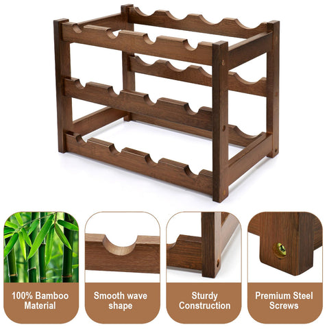 Thalomely bamboo rack with 12-bottle capacity suits wine enthusiasts