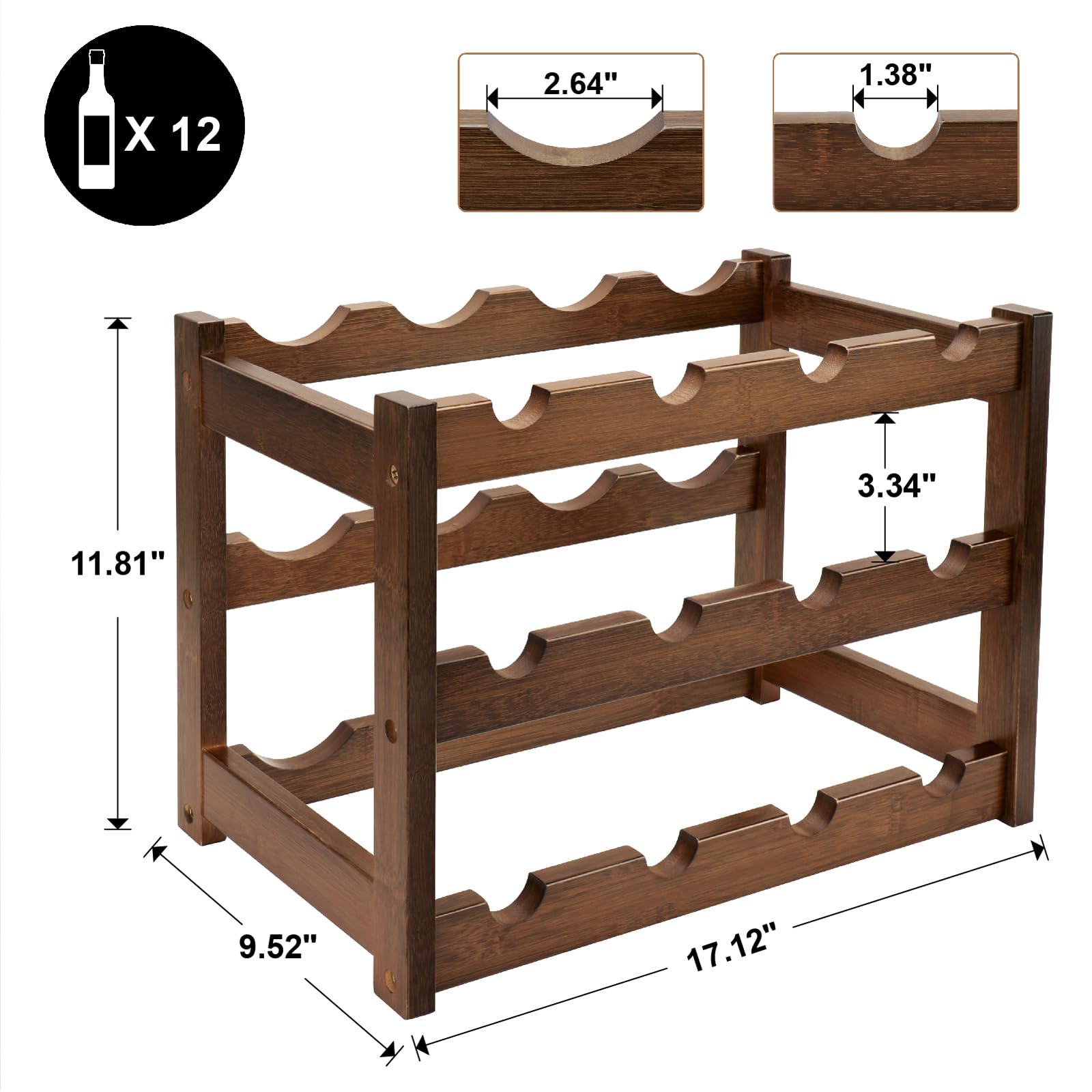 Thalomely bamboo wine rack tilted design supports secure bottle storage