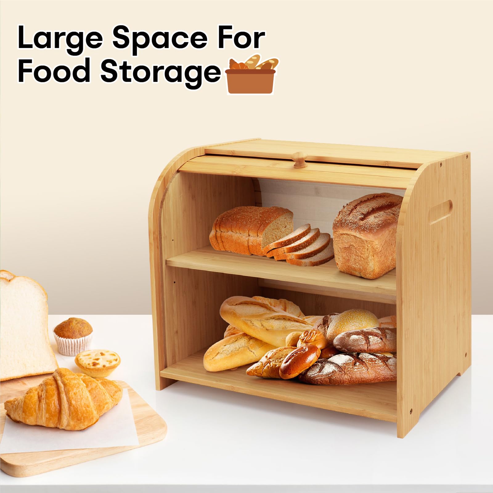 Interior with adjustable divider ready to organize loaves and pastries.
