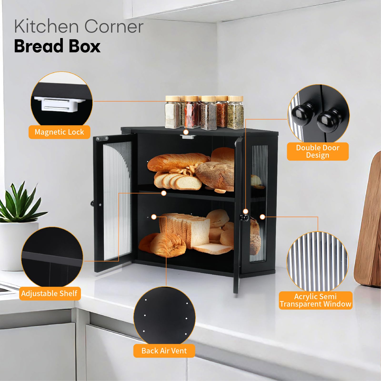 Thalomely magnetic doors keep bread secure while looking elegant.