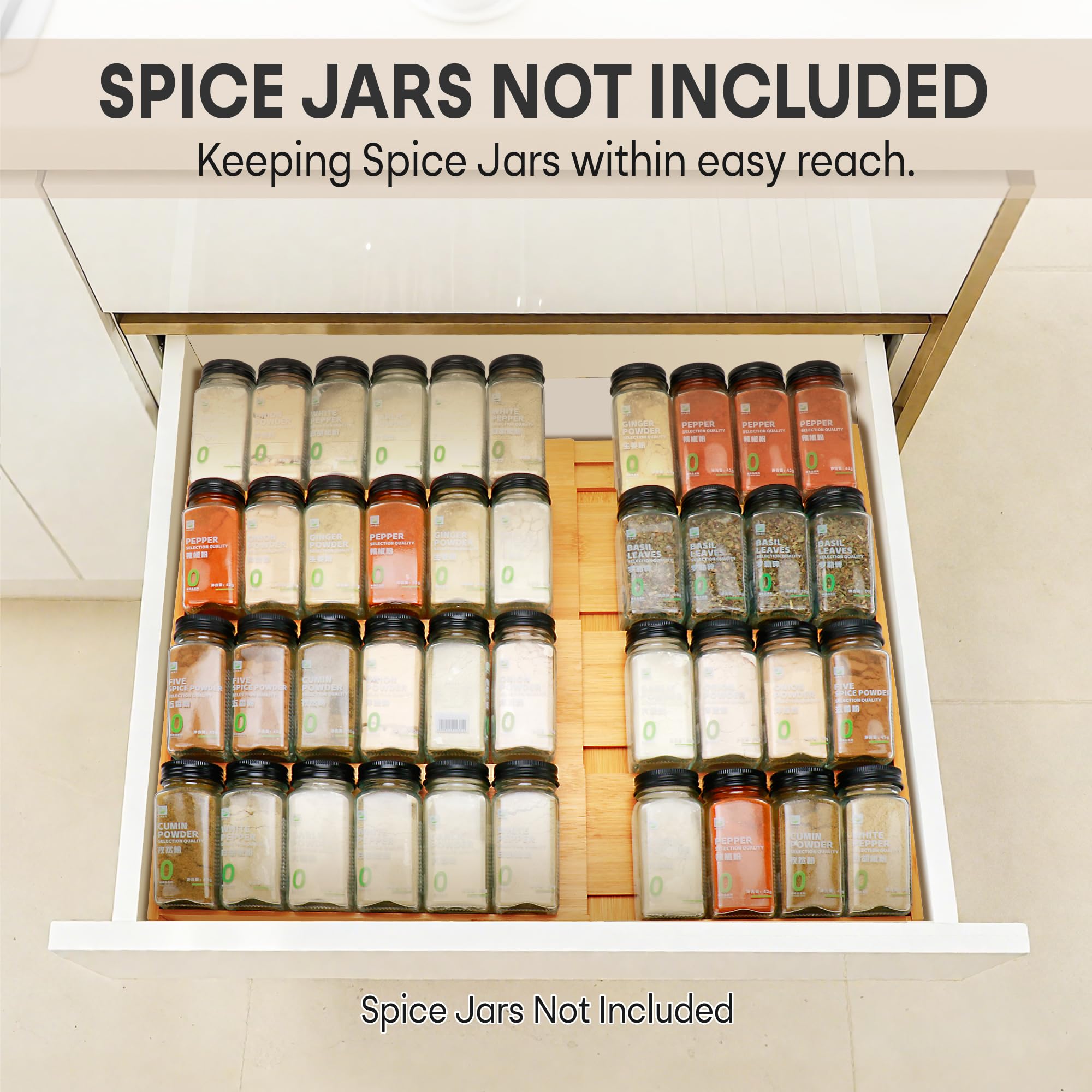 Thalomely four-tier bamboo spice tray keeps spices accessible