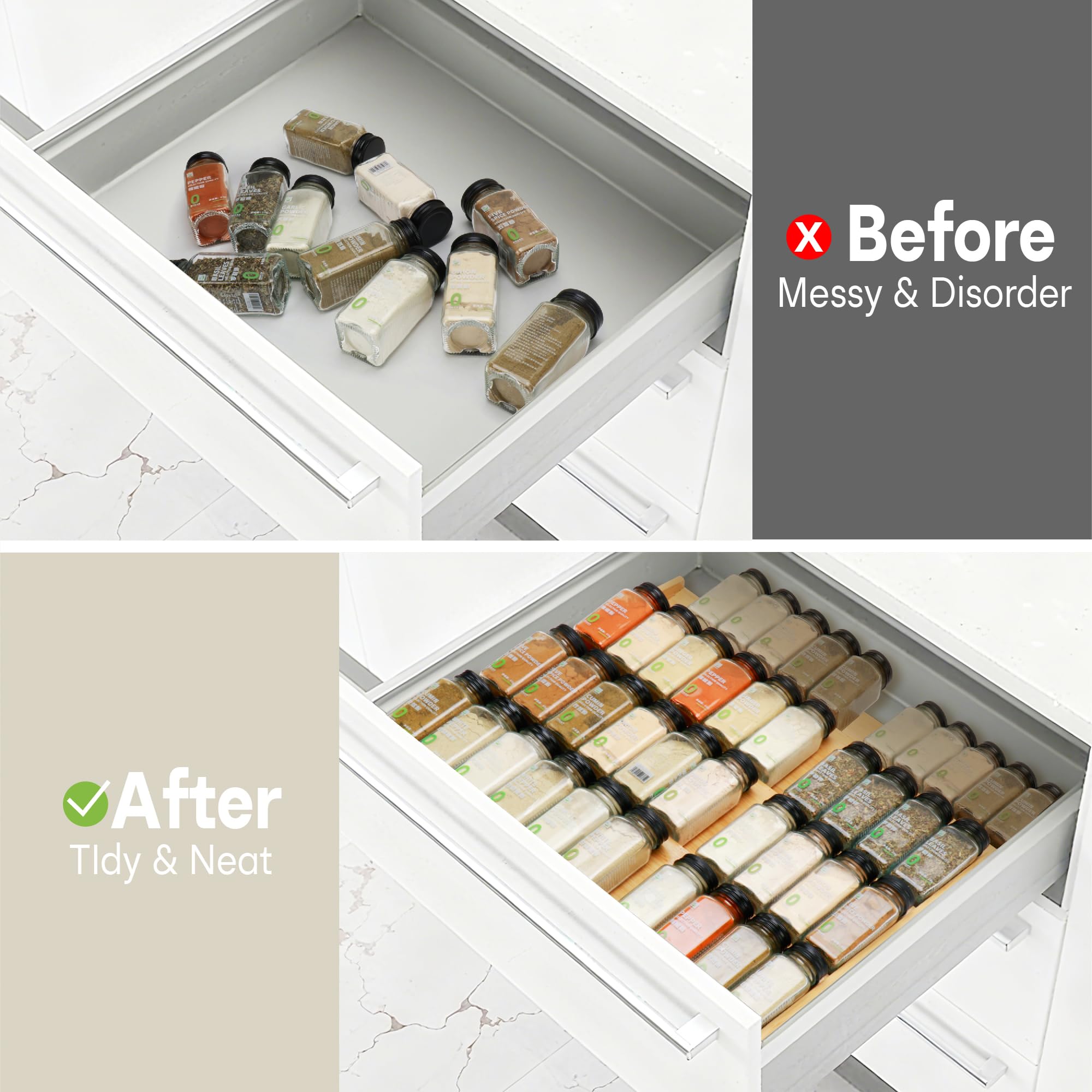 Thalomely kitchen drawer organizer requires no assembly