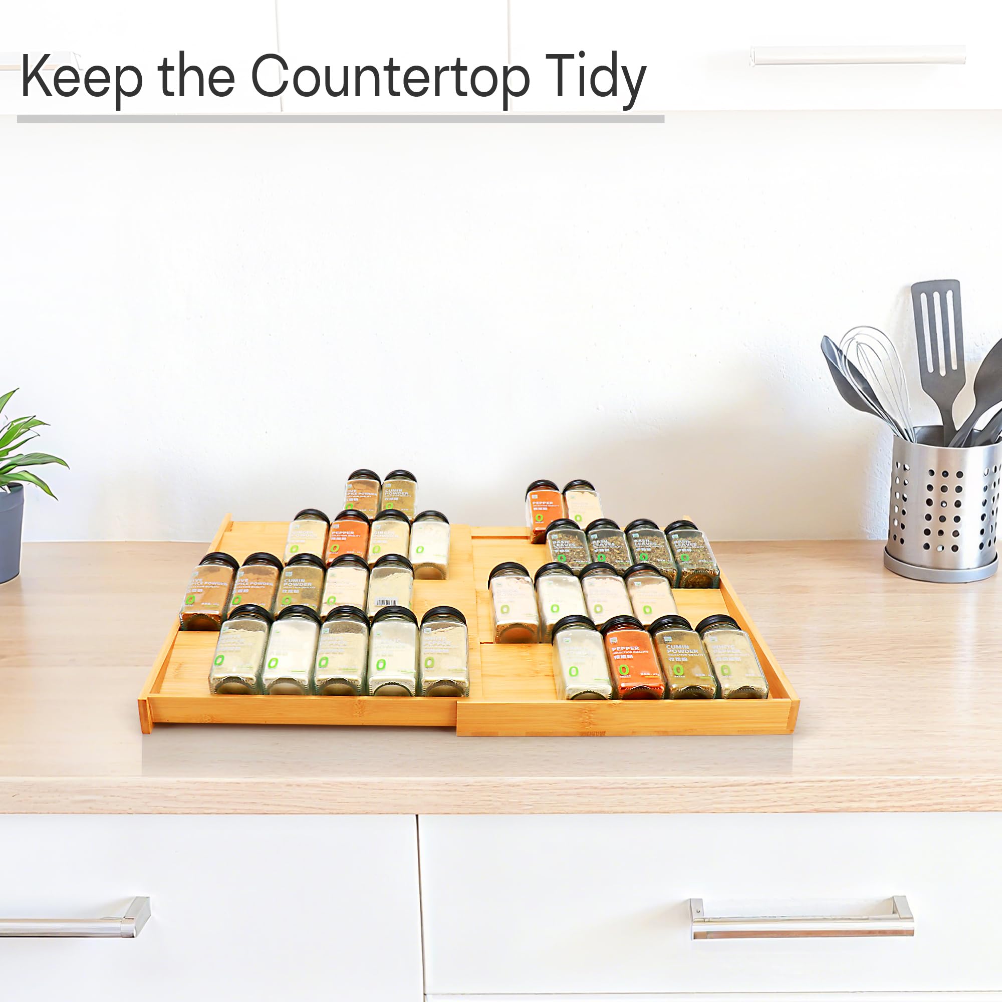 Thalomely spice jar storage grid with durable bamboo construction