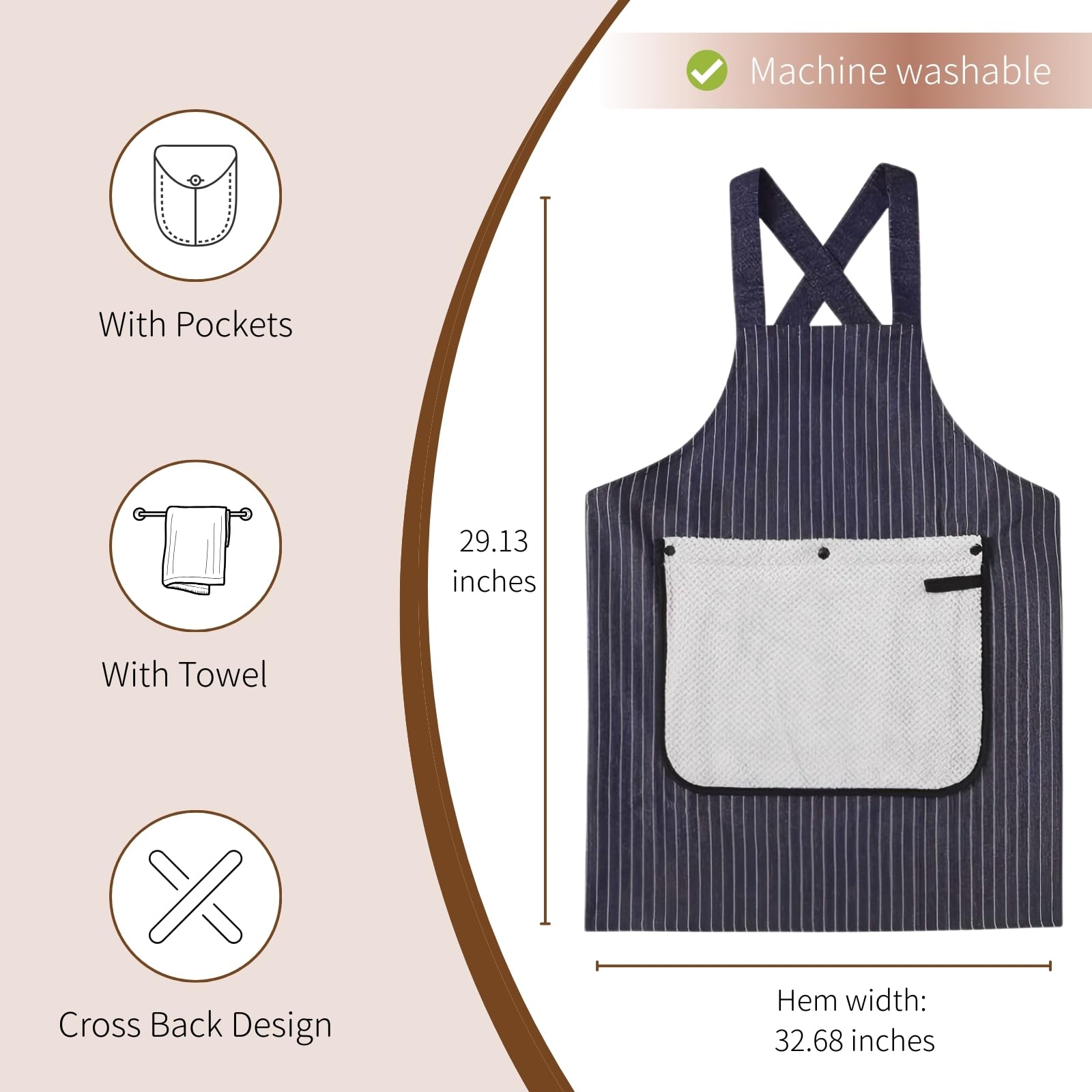 Thalzur apron front pockets hold utensils and phone within easy reach