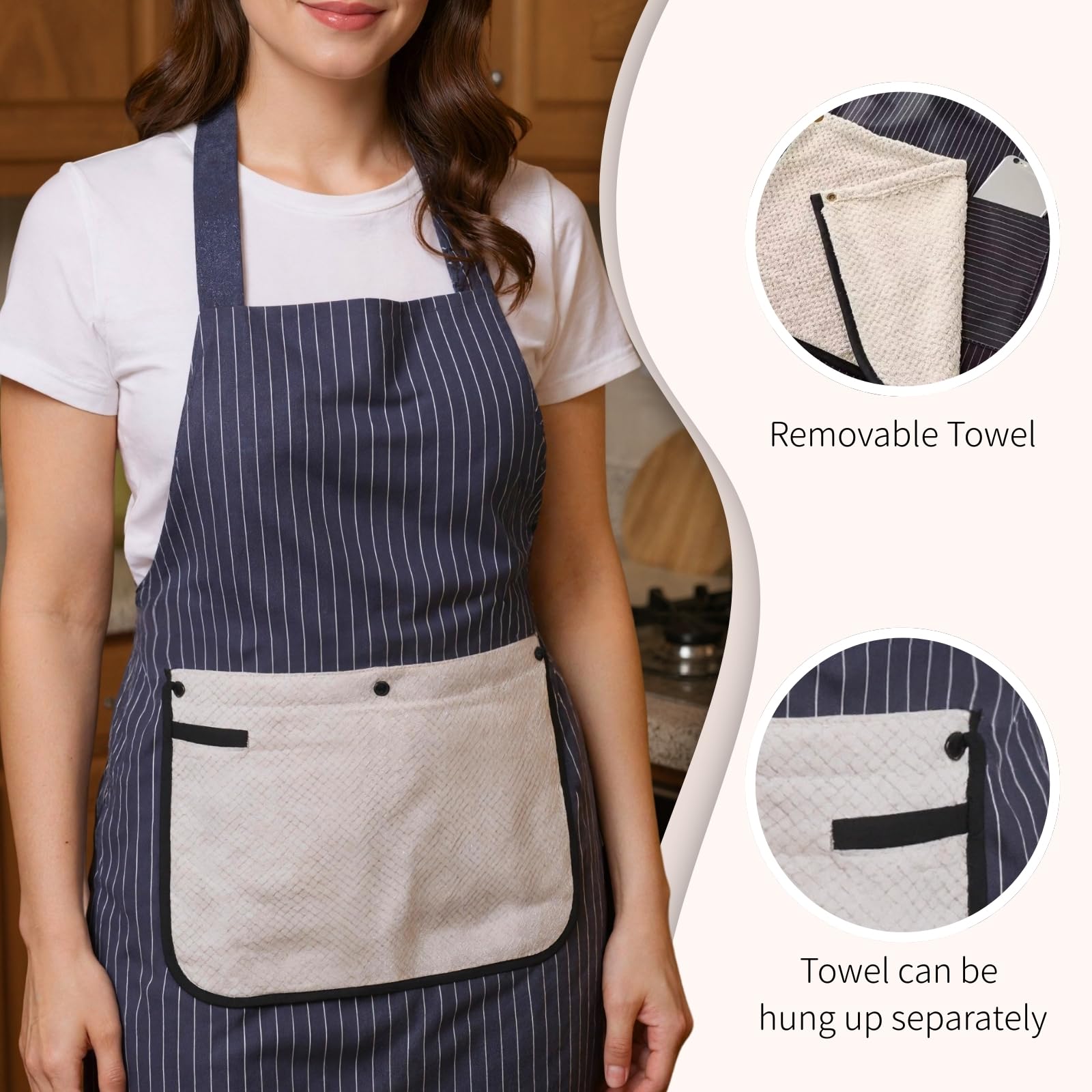 Thalzur apron towel attachment allows quick hand cleaning while cooking