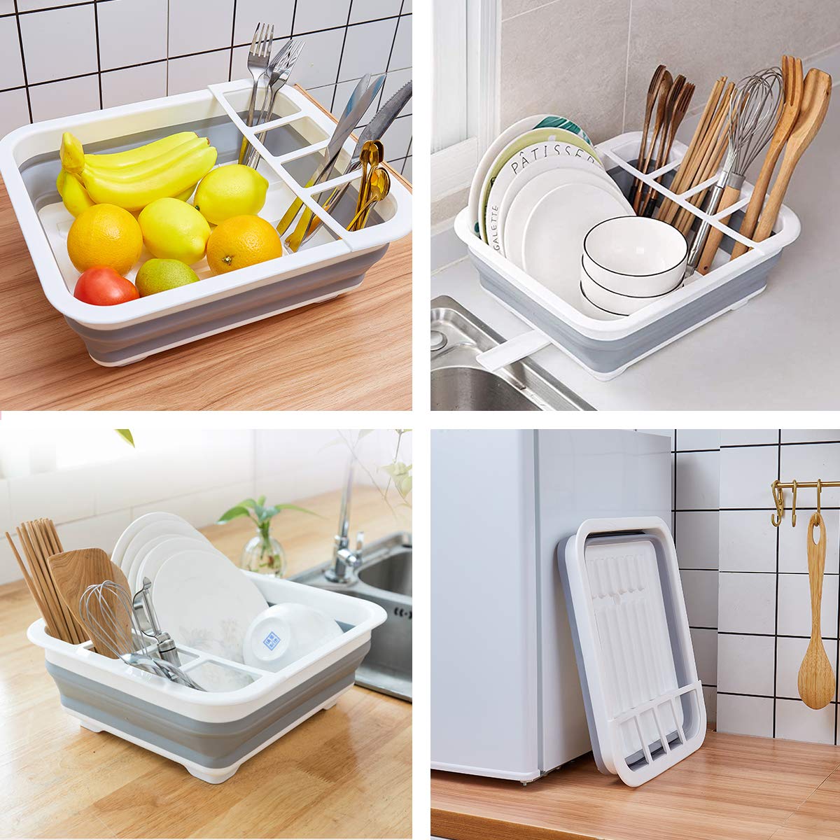 THANSTAR collapsible dish drying rack folded flat for space-saving storage
