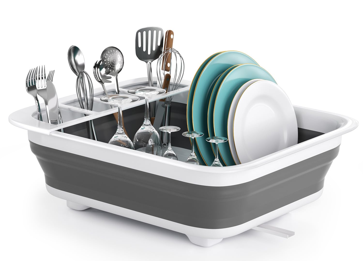 THANSTAR collapsible dish drying rack on a compact RV counter, saving space.