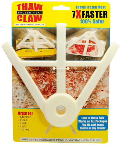 Thaw Claw defroster front view showing quick thawing for chicken and other meats.