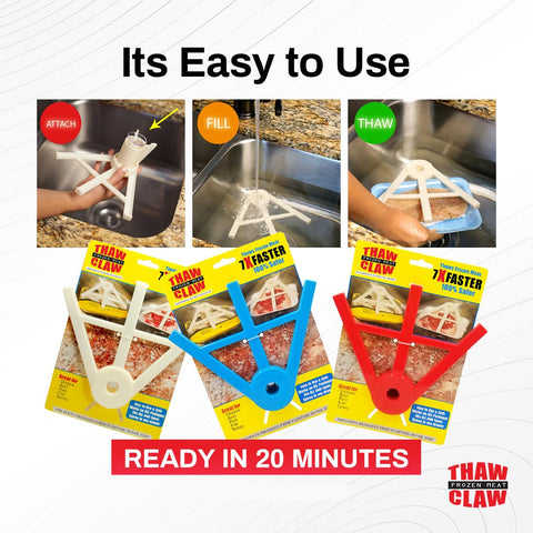 Thaw Claw defrosting tray catching water to prevent floating packages.