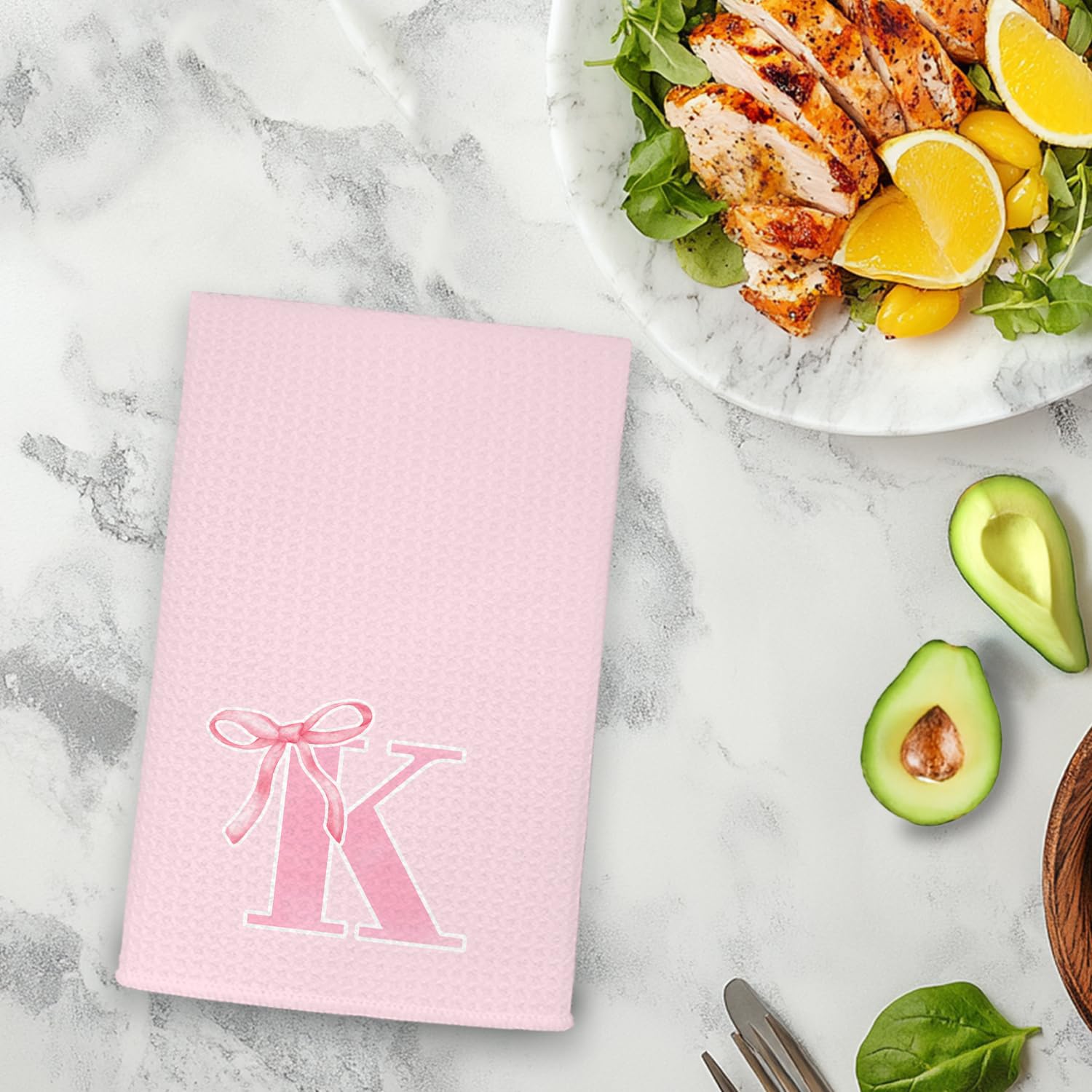 THDSE kitchen-dish towel in waffle weave works for drying hands or lining a tray.