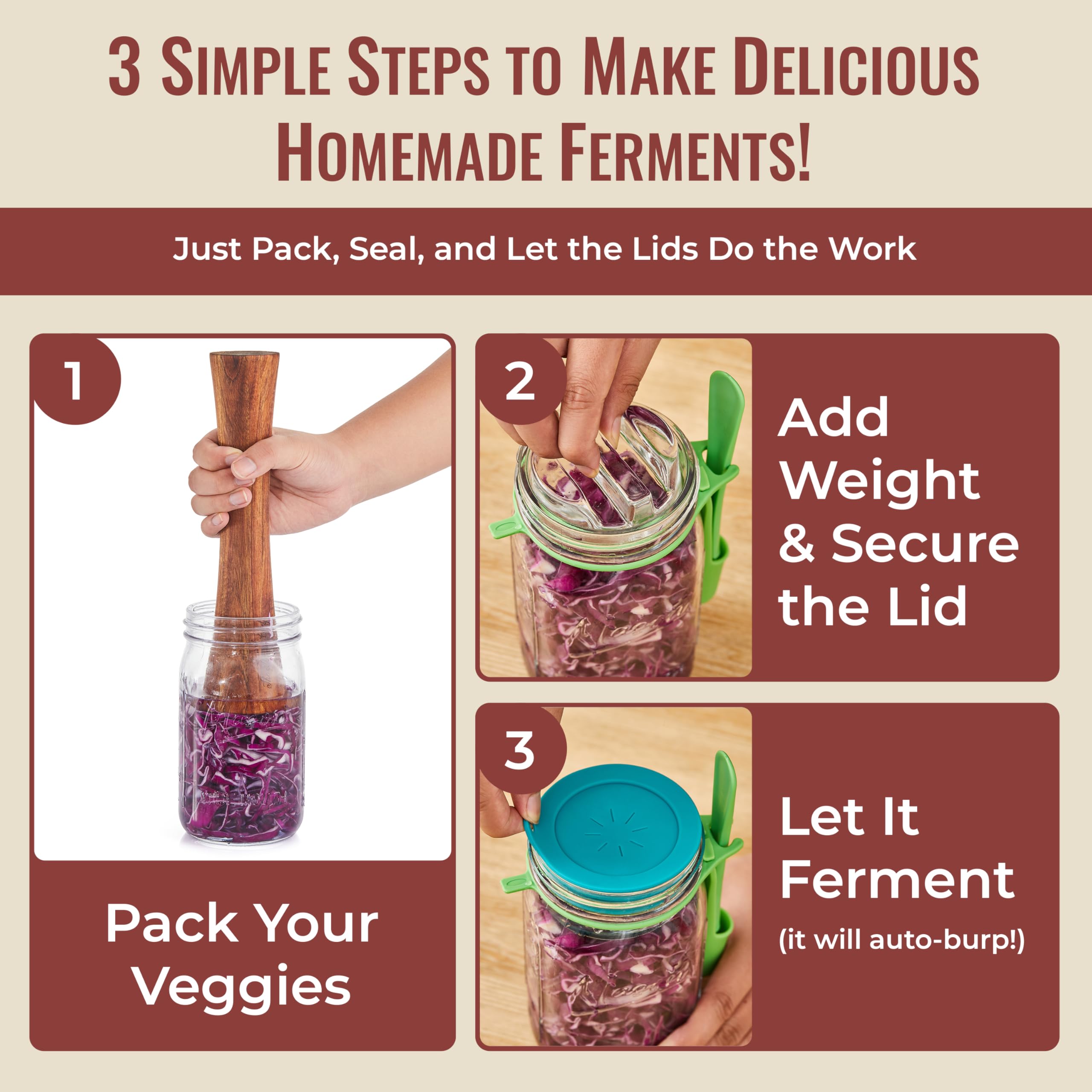 The Amish Chef fermentation kit glass weights keep vegetables submerged for even brining