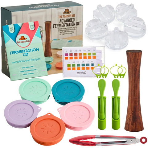The Amish Chef Advanced Fermentation Kit wide-mouth lids seal for fresh ferments