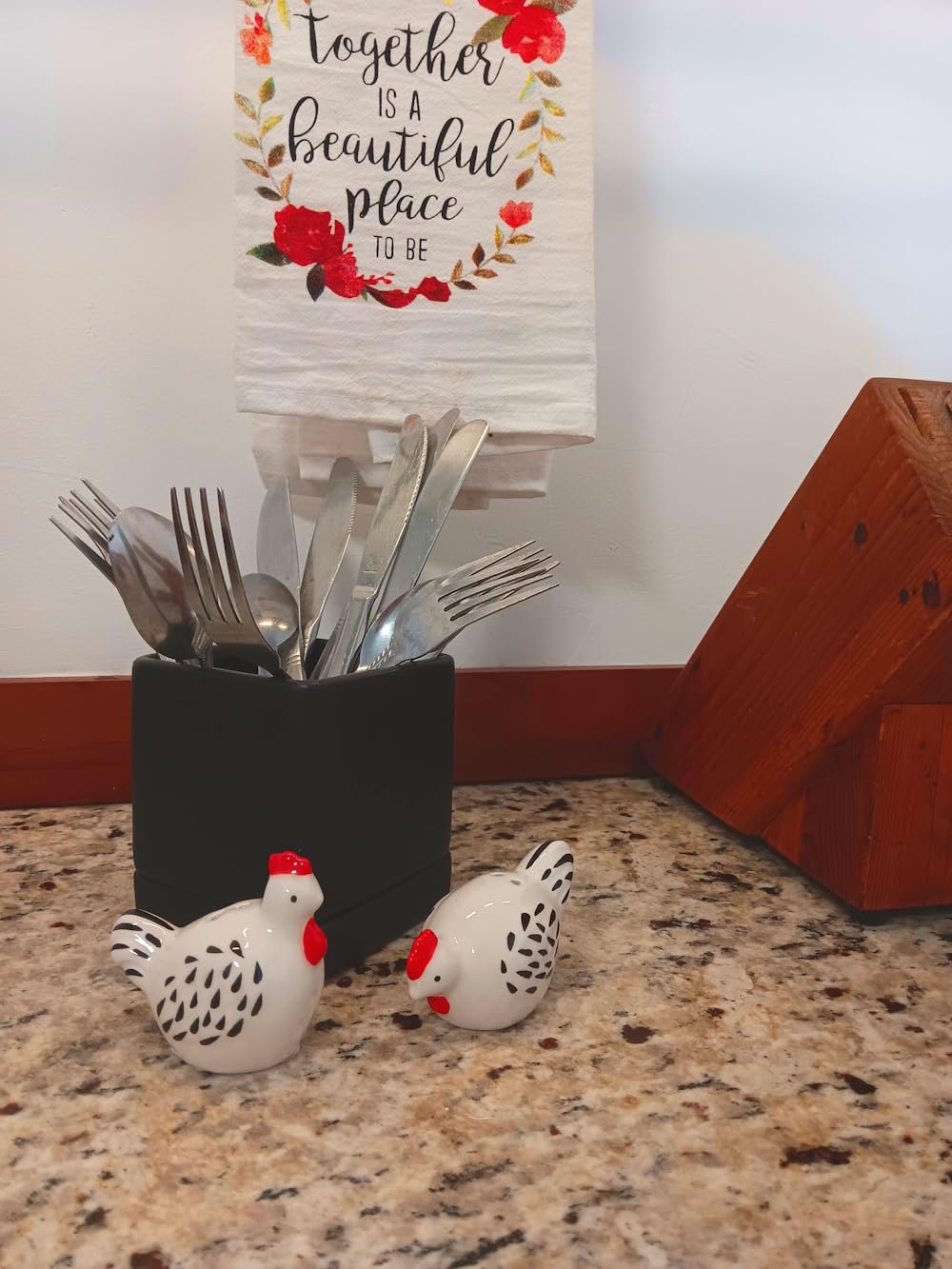 Shakers displayed on kitchen counter highlighting farmhouse charm and practicality