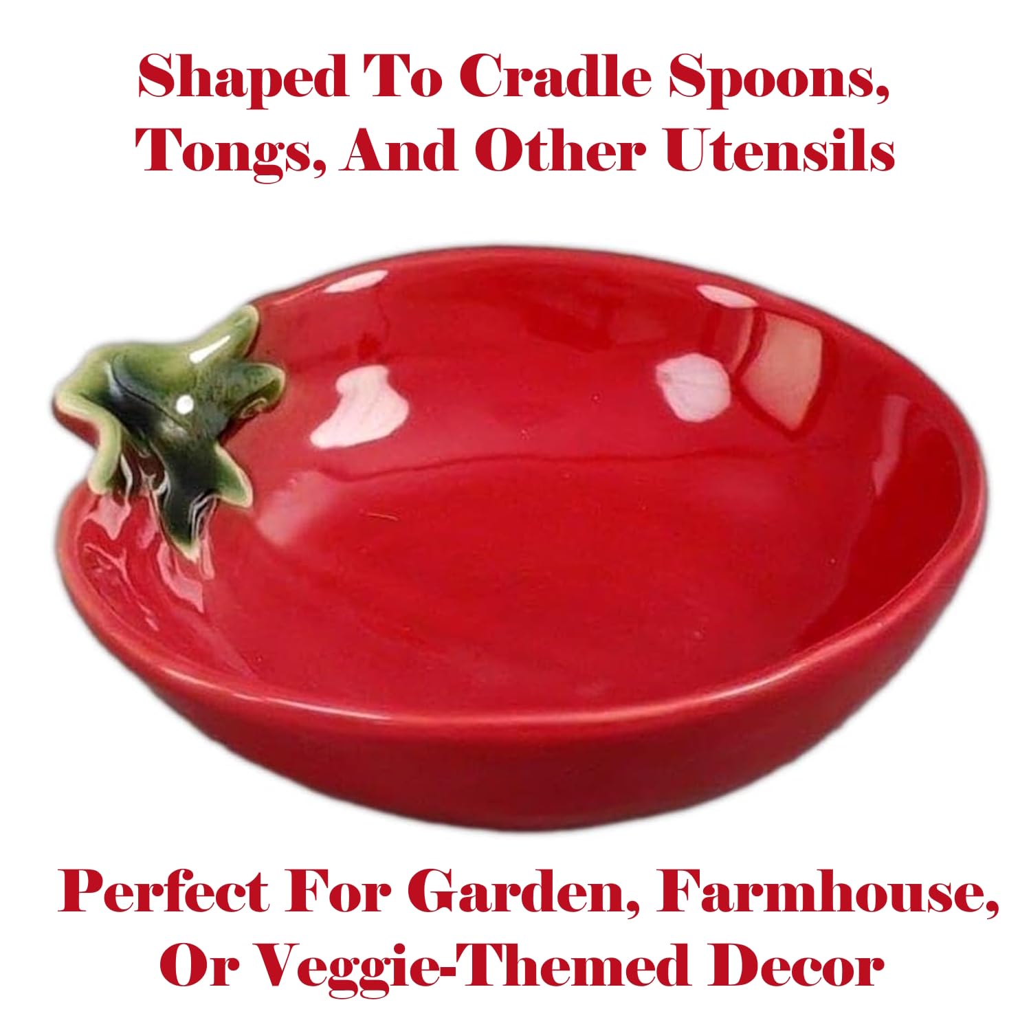 The Bridge Collection tomato spoon rest adds farmhouse charm to table or countertop décor with a playful motif.