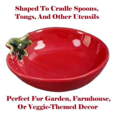 The Bridge Collection tomato spoon rest adds farmhouse charm to table or countertop décor with a playful motif.